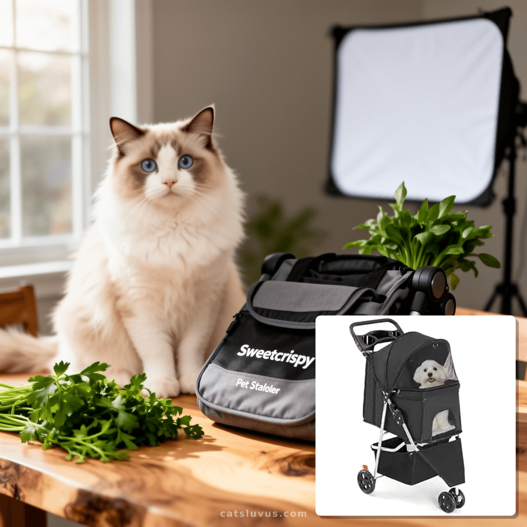 Sweetcrispy Pet Stroller for Dogs and Cats | Foldable with cat - professional product lifestyle photo