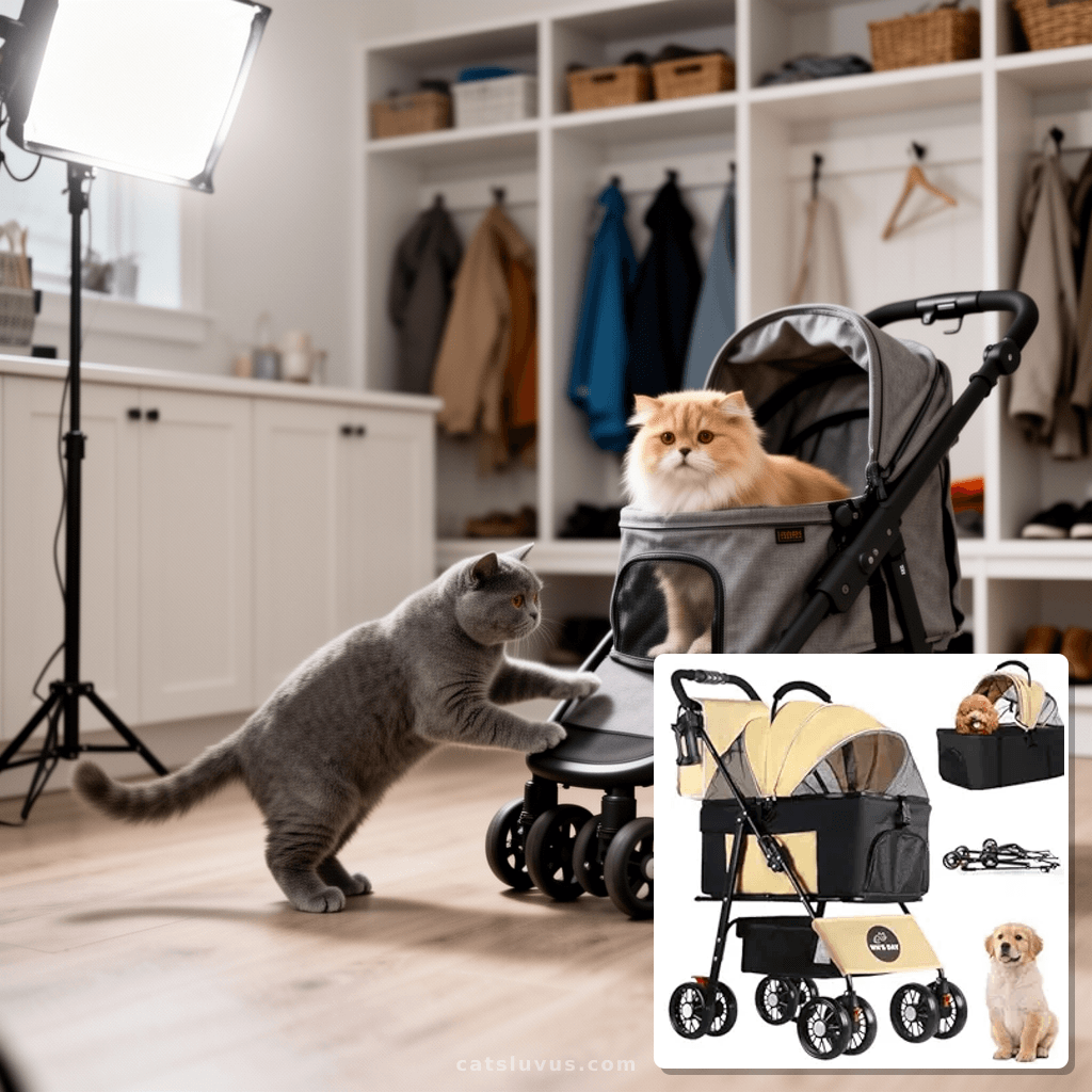3 in 1 Pet Dog Stroller for Small Medium Dogs 10-50 lbs with cat - professional product lifestyle photo