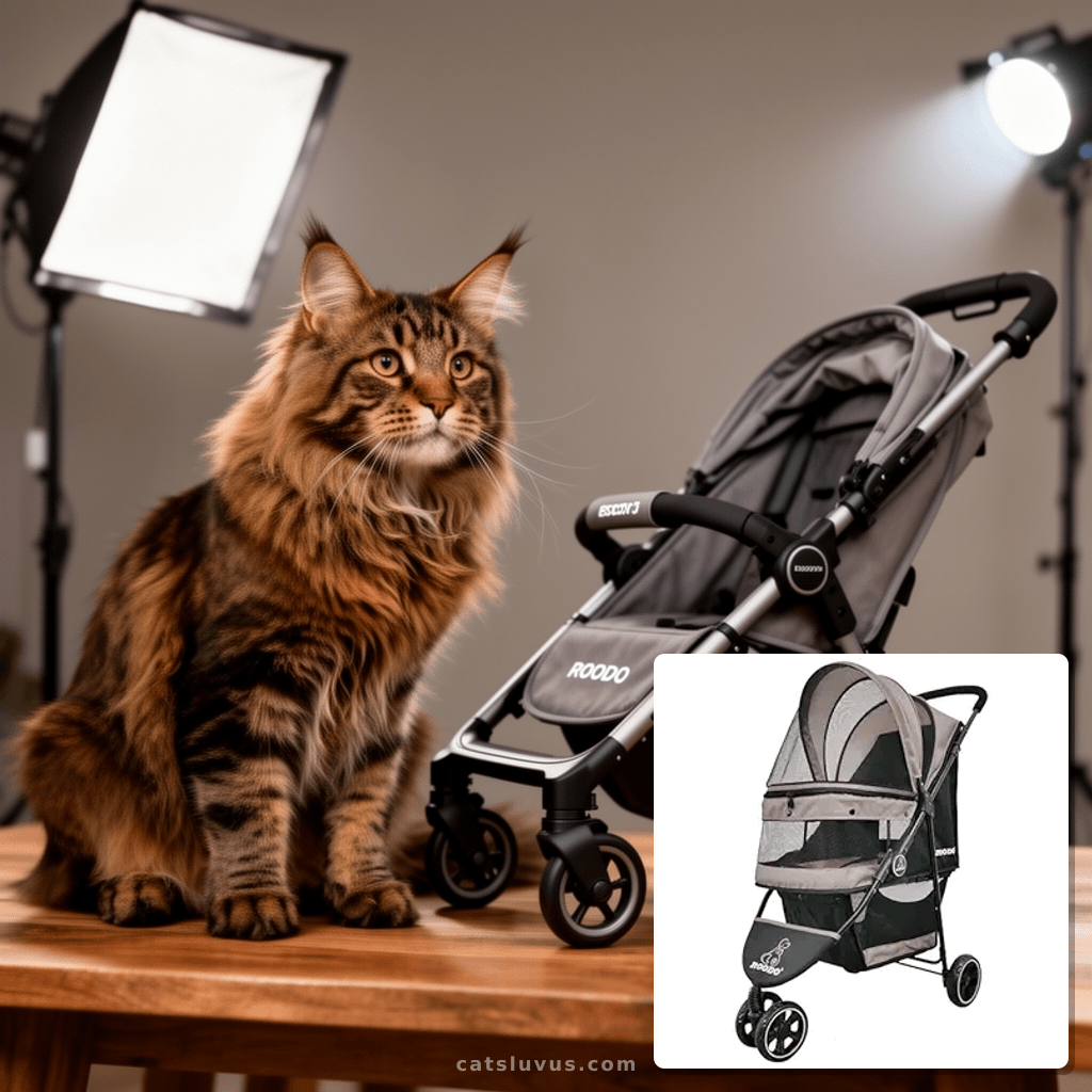 ROODO Escort 3 Wheel Dog Cat Pet Stroller for Small/Medium D with cat - professional product lifestyle photo