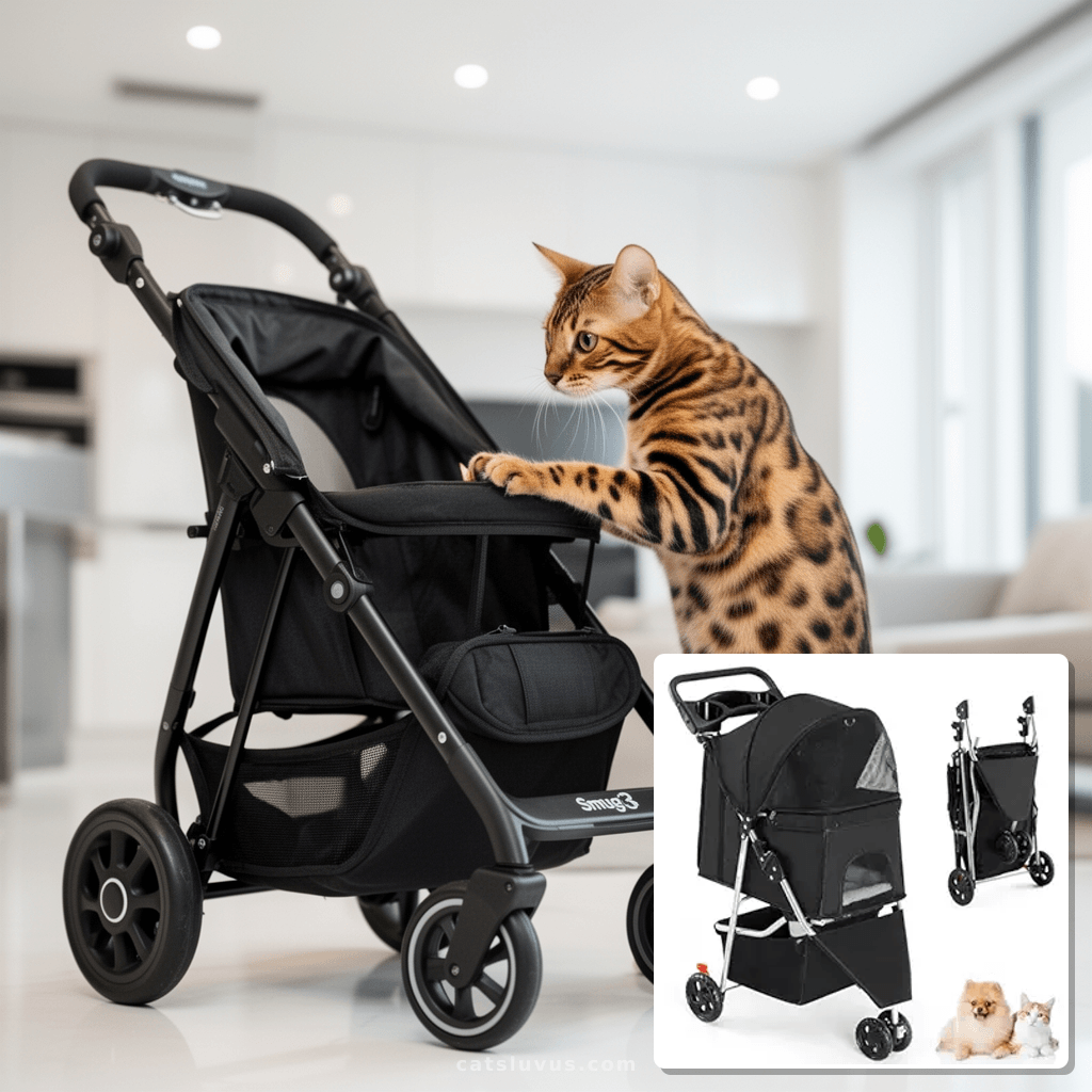Smug 3 Wheels Pet Stroller with cat - professional product lifestyle photo