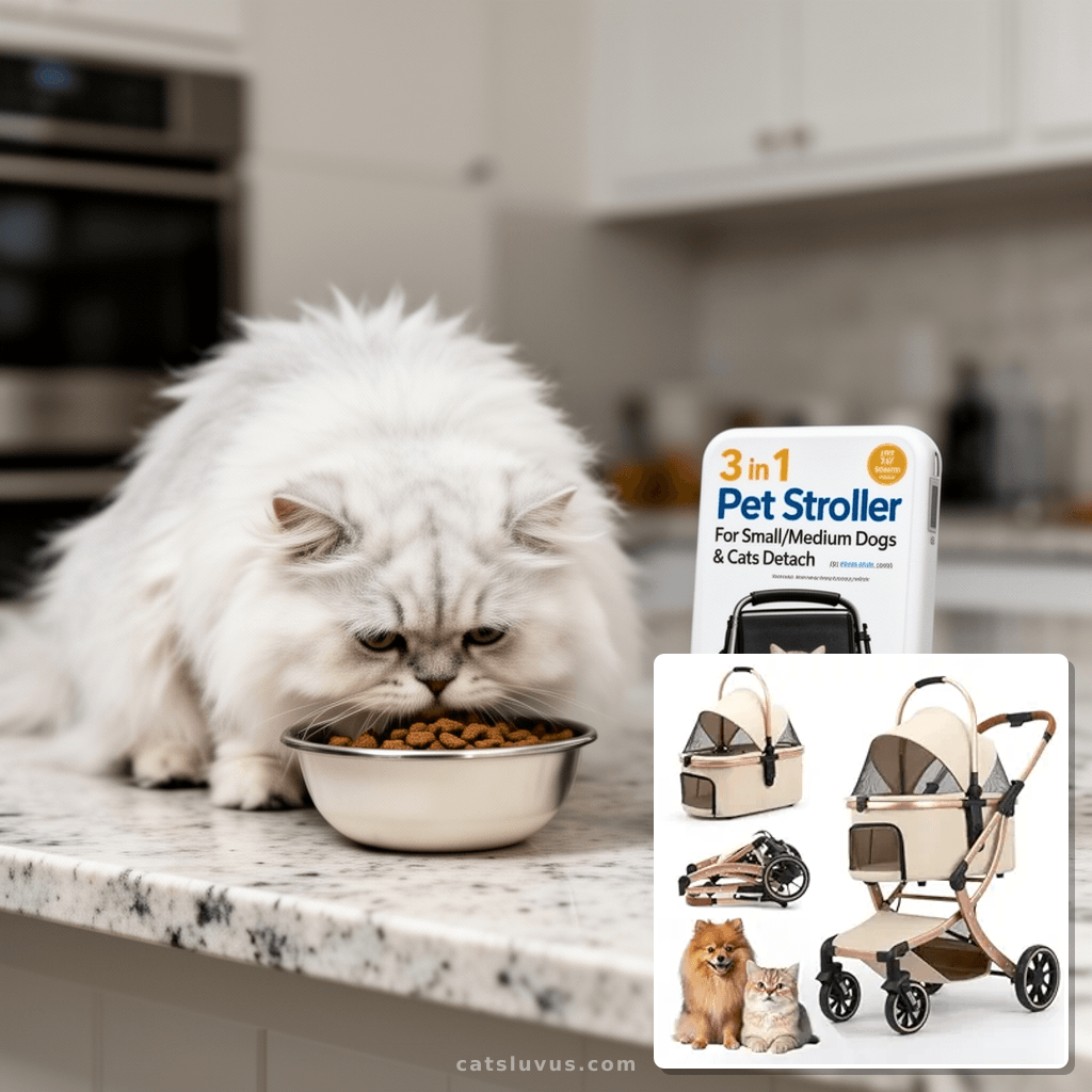 3 in 1 Pet Stroller for Small/Medium Dogs & Cats with Detach with cat - professional product lifestyle photo