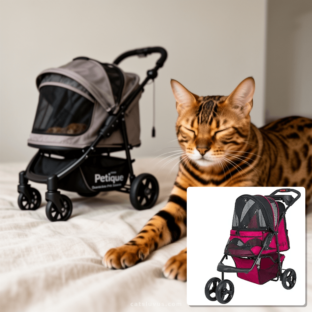 Petique Durable Pet Stroller with cat - professional product lifestyle photo
