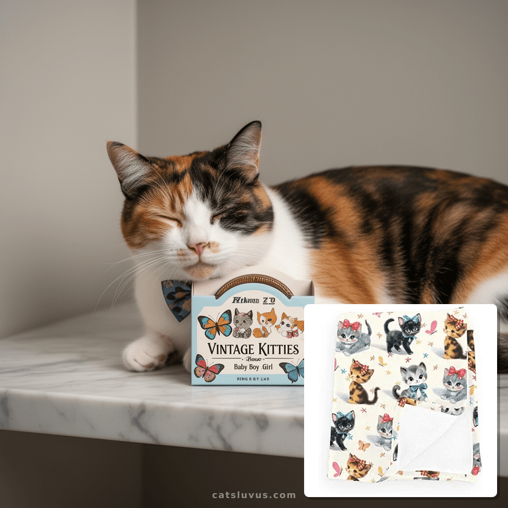 Vintage Kitties Bows Baby Boy Girl Retro Cute Cats Butterfli with cat - professional product lifestyle photo