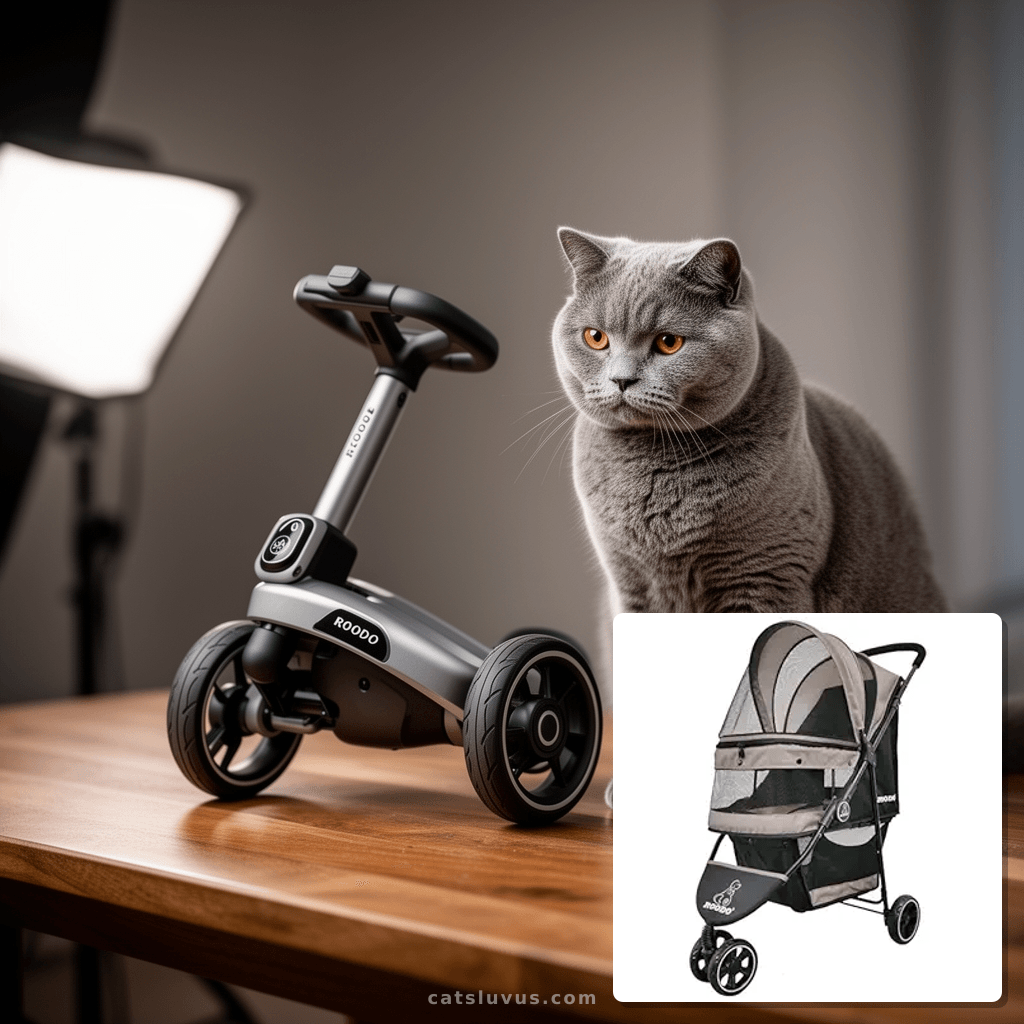 ROODO Escort 3 Wheel Dog Cat Pet Stroller for Small/Medium D with cat - professional product lifestyle photo