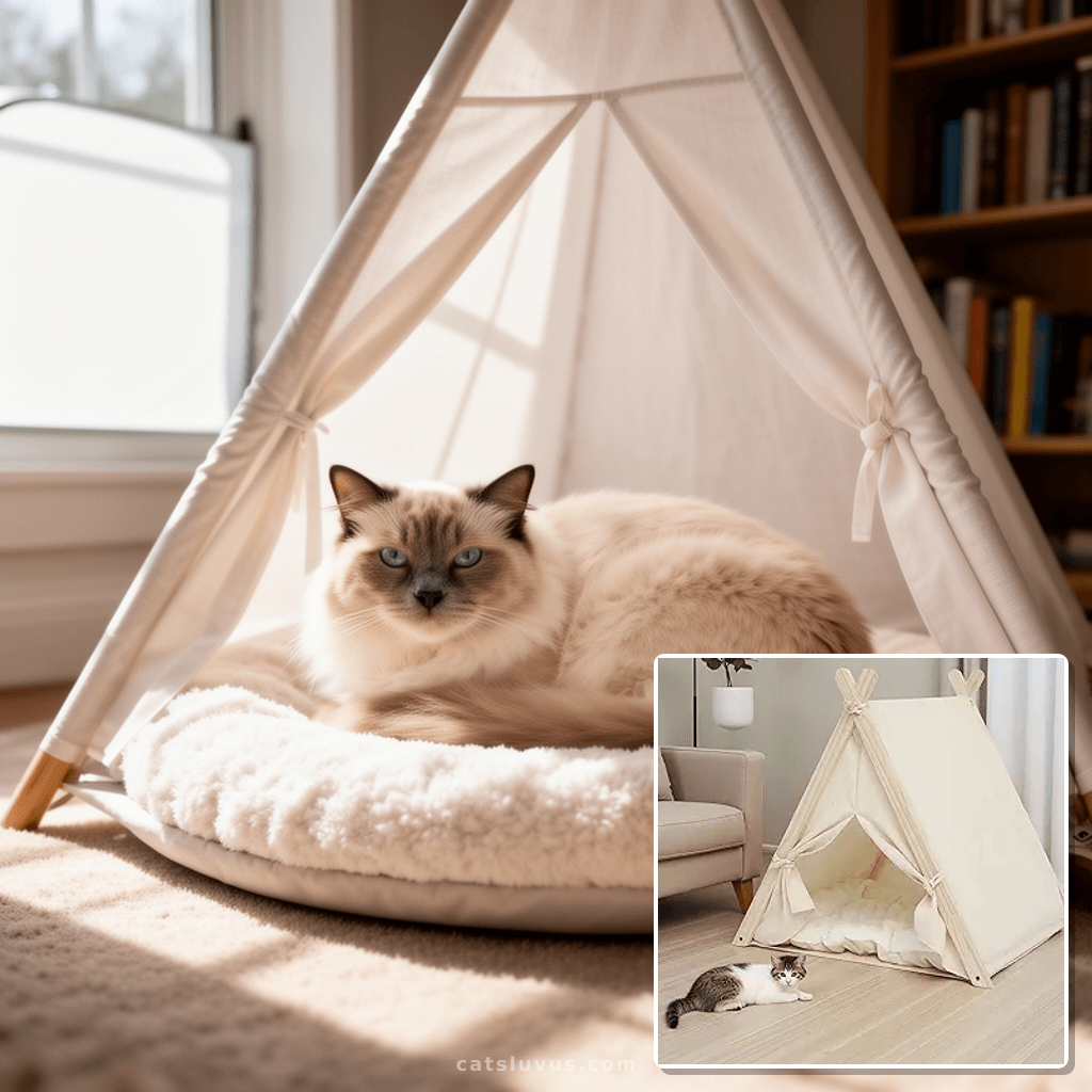 Pet Teepee with Thick Cushion with cat - professional product lifestyle photo