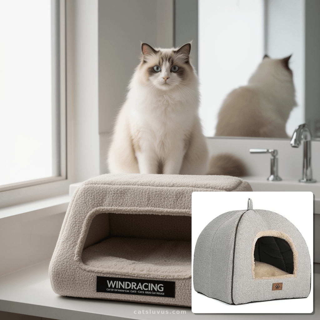 WINDRACING Cat Bed for Indoor Cats - Cat Cave Beds Cat House with cat - professional product lifestyle photo