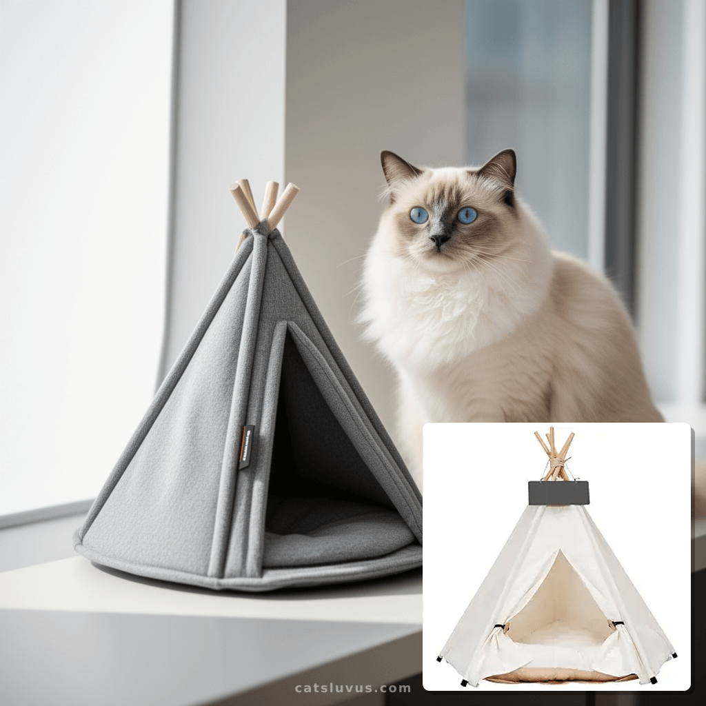 Pet Teepee Dog & Puppy Cat Tents Tipi Bed Portable Houses with cat - professional product lifestyle photo