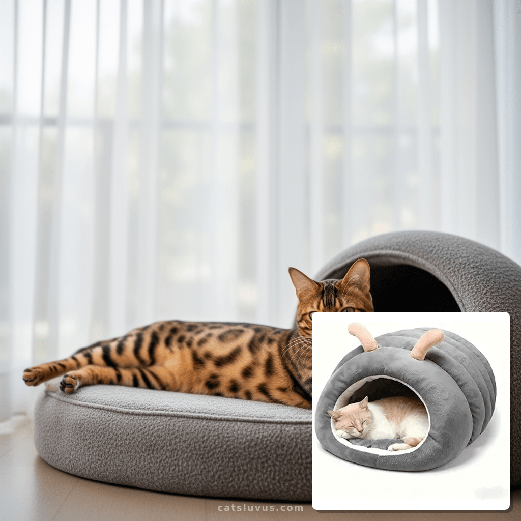 Cat Bed Cave for Indoor Cats with cat - professional product lifestyle photo