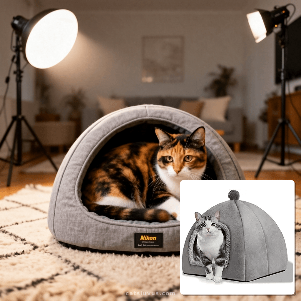 Cat Bed Cave for Indoor with cat - professional product lifestyle photo
