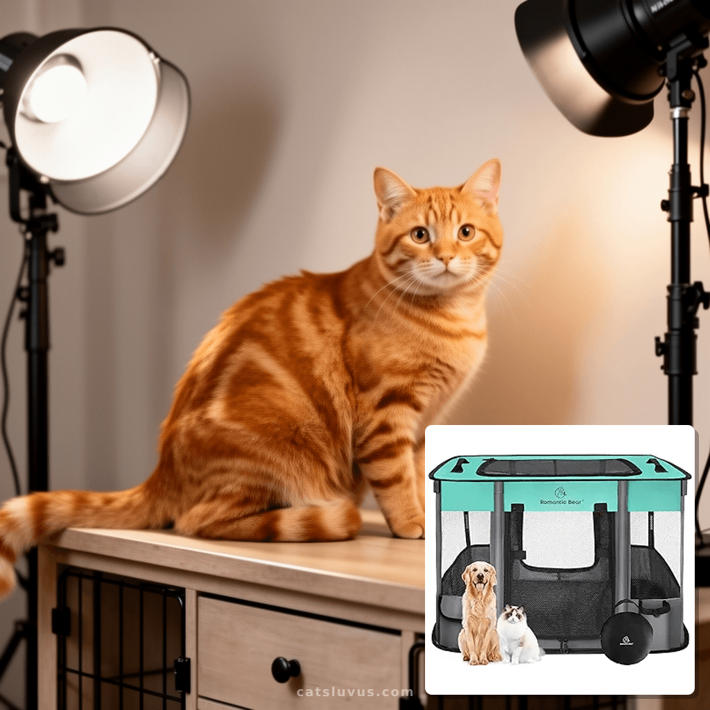40x32x24 Inches Dog Playpen with cat - professional product lifestyle photo