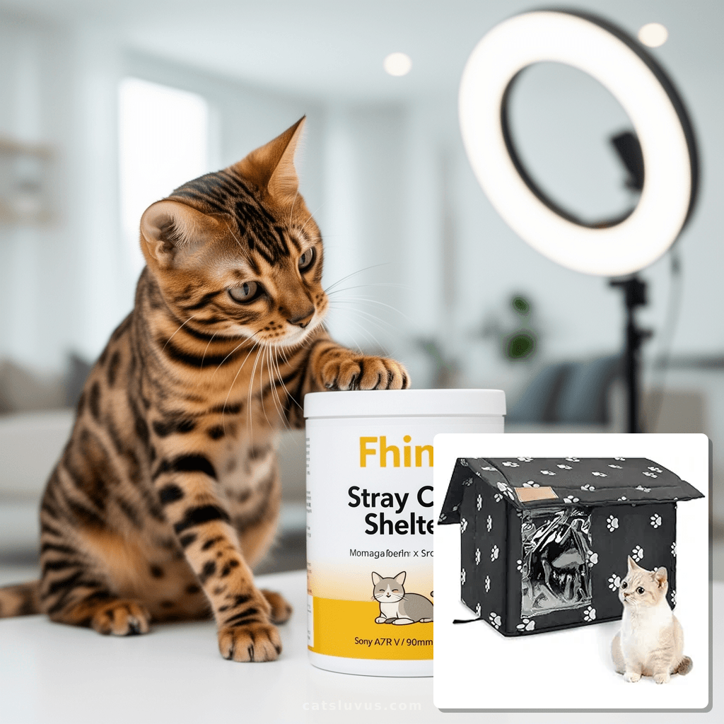 Fhiny Stray Cats Shelter with cat - professional product lifestyle photo