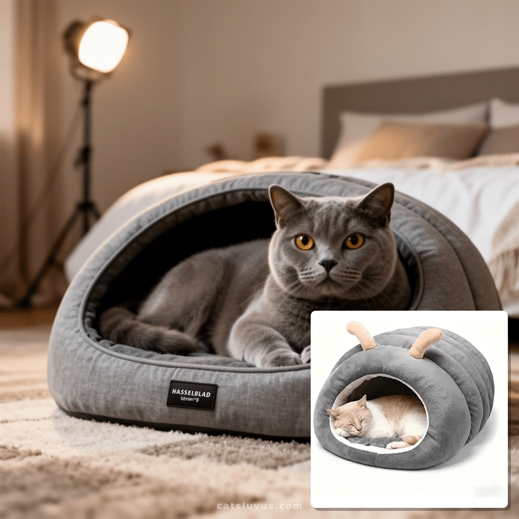 Cat Bed Cave for Indoor Cats with cat - professional product lifestyle photo