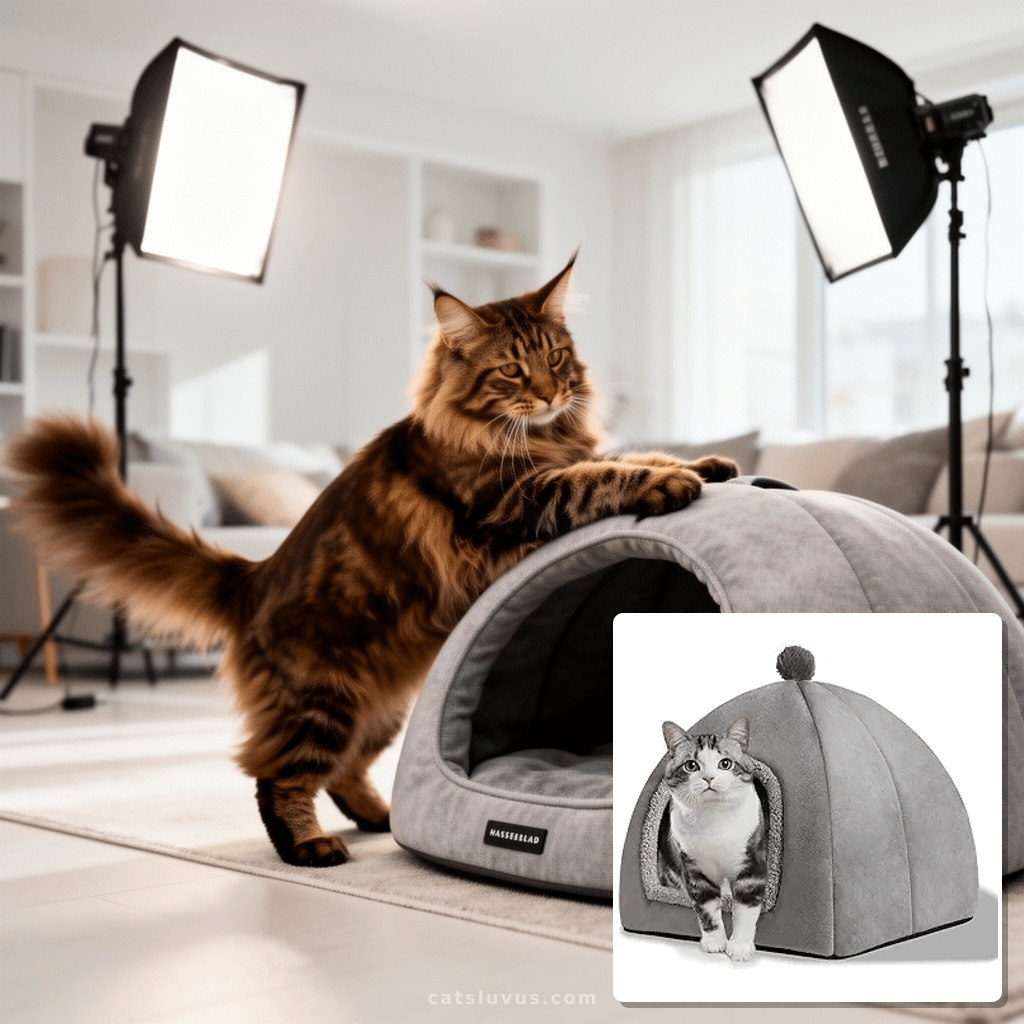 Cat Bed Cave for Indoor with cat - professional product lifestyle photo
