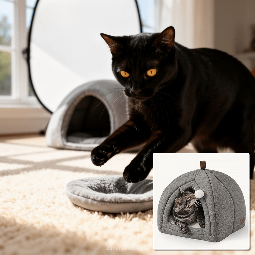 Bedsure Cat Beds for Indoor - 2 in 1 Cat Cave House Tent for with cat - professional product lifestyle photo