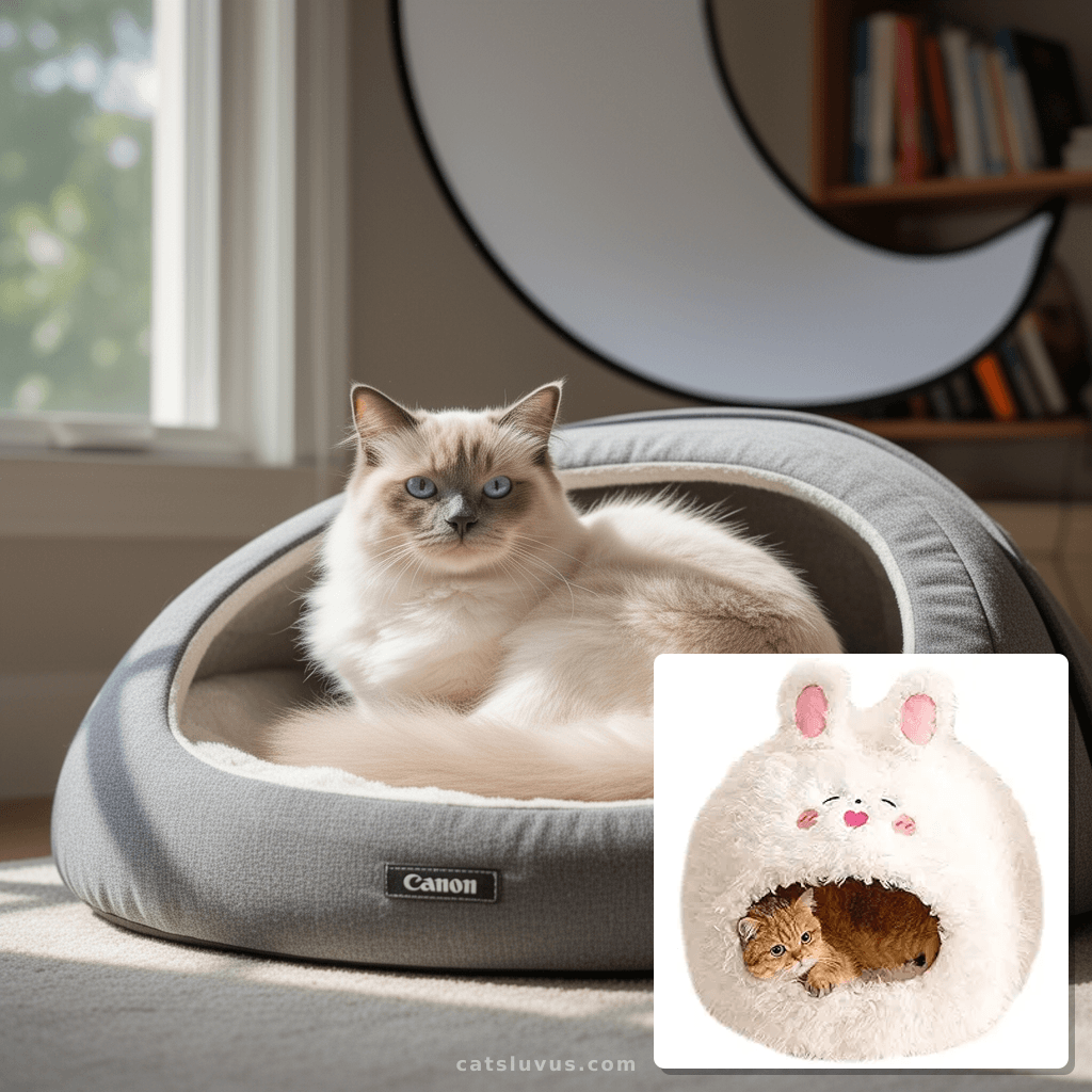 Cat Bed for Indoor Cats Large Cat Bed Cave Durable Cat Tent with cat - professional product lifestyle photo