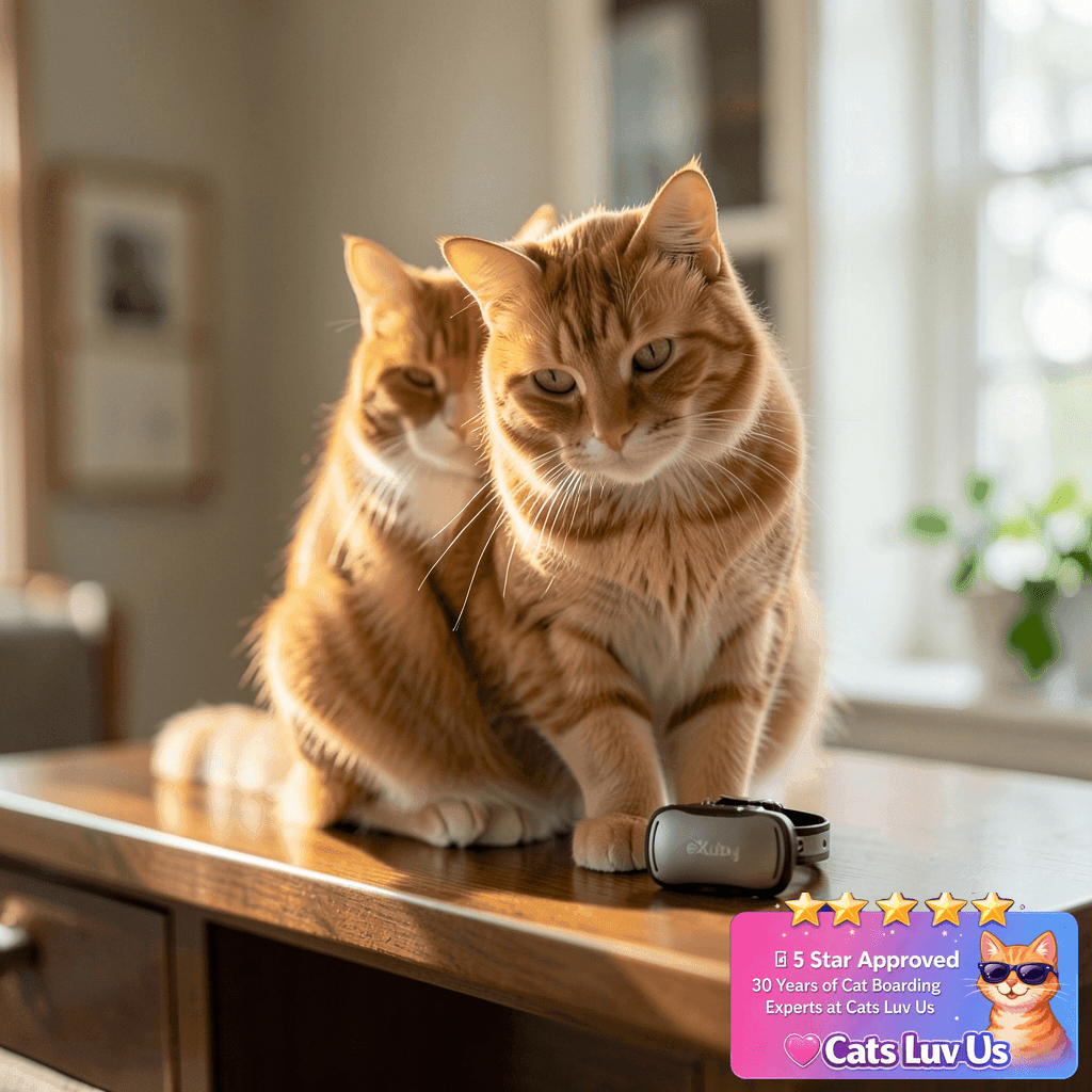 eXuby – Small & Gentle Cat Training Collar w/Remote - with cat - professional product lifestyle photo