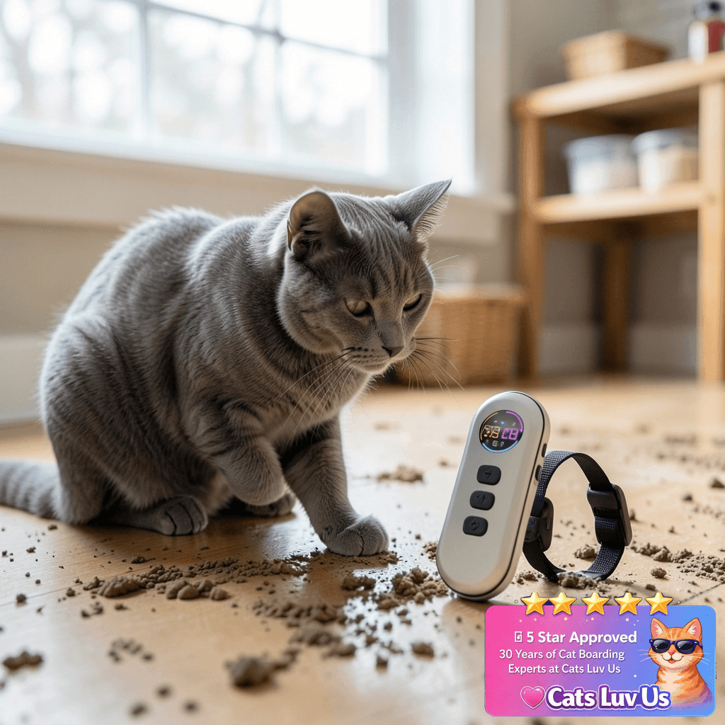 Ultra-Small Cat Shock Collar with cat - professional product lifestyle photo