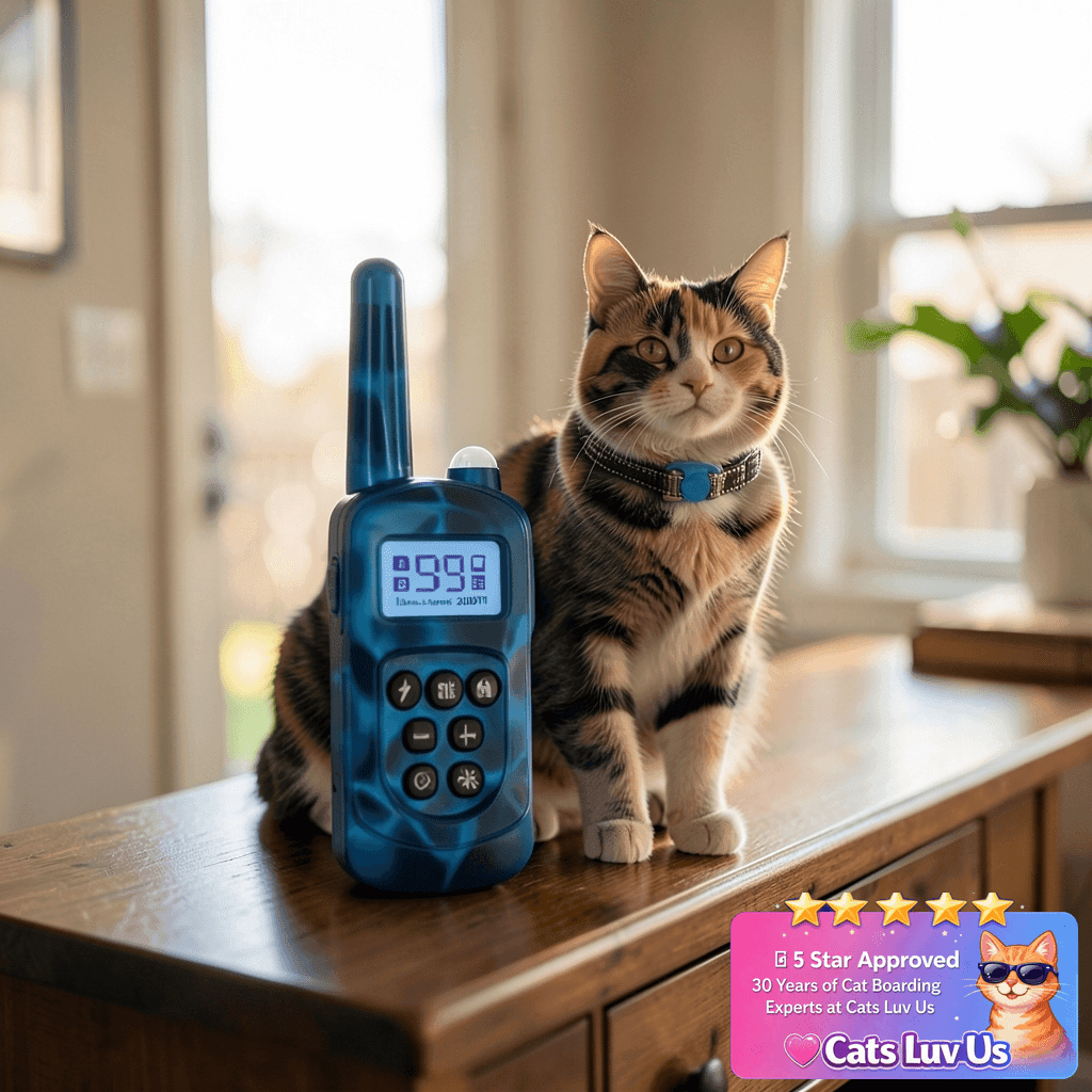 Cat Shock Collar with Remote 2000FT with cat - professional product lifestyle photo