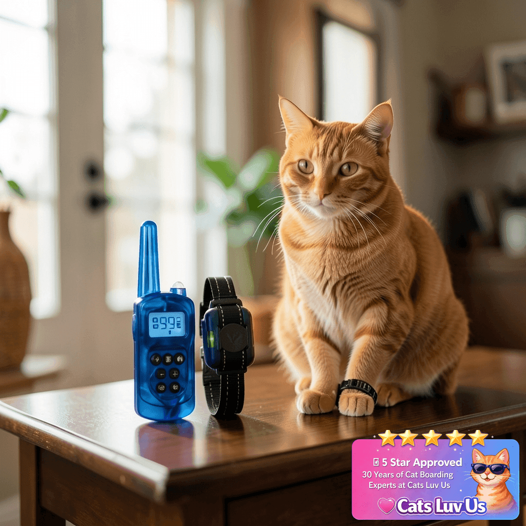 Cat Shock 2 Collars with Remote 2000FT with cat - professional product lifestyle photo