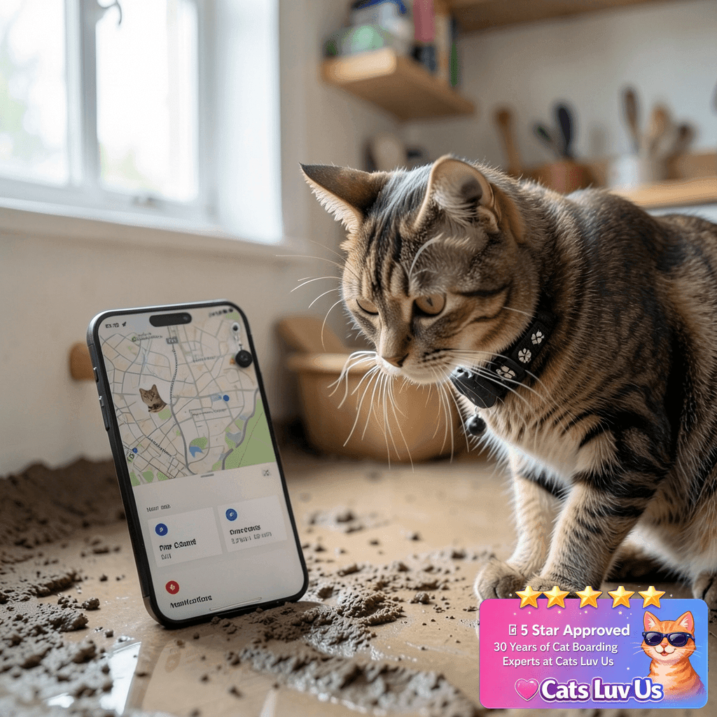 Cat Tracker GPS Collar for Cats Electronic Pet Locator with cat - professional product lifestyle photo