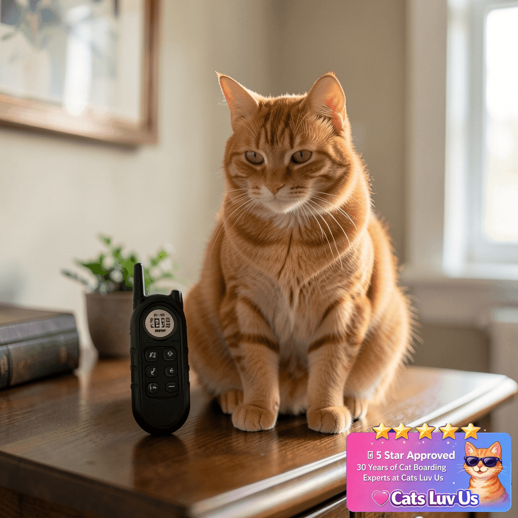Tiniest Cat Shock Collar with cat - professional product lifestyle photo