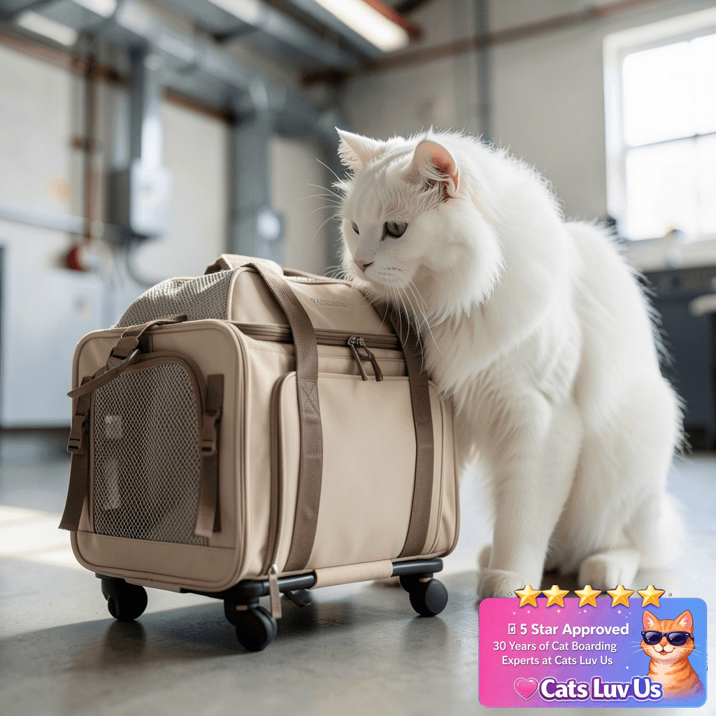 FUKUMARU Cat Carrier with Wheels with cat - professional product lifestyle photo