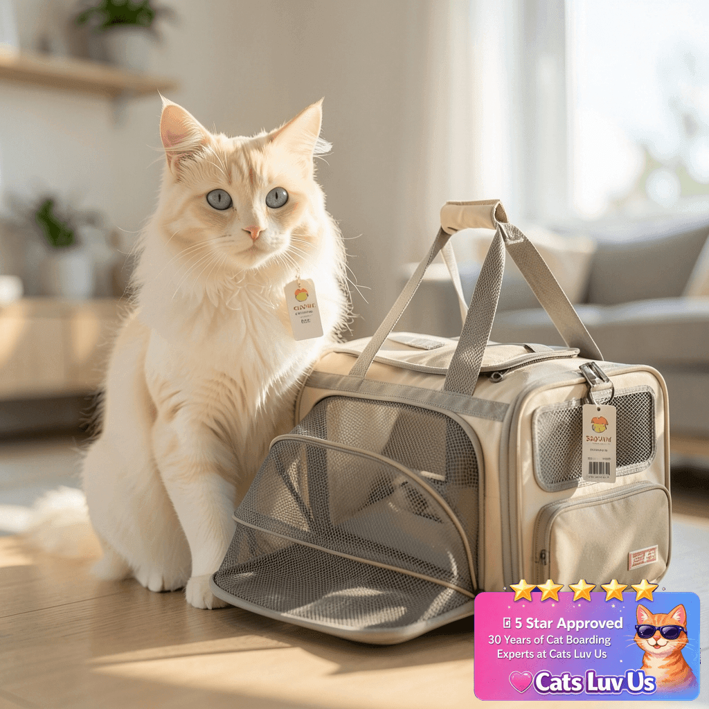 Pawaii Cat Carrier with ID Tag with cat - professional product lifestyle photo