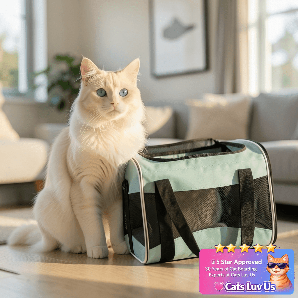 Cat Carrying Case Pet Dog Carrier Soft-Sided Cat Bag Airline with cat - professional product lifestyle photo
