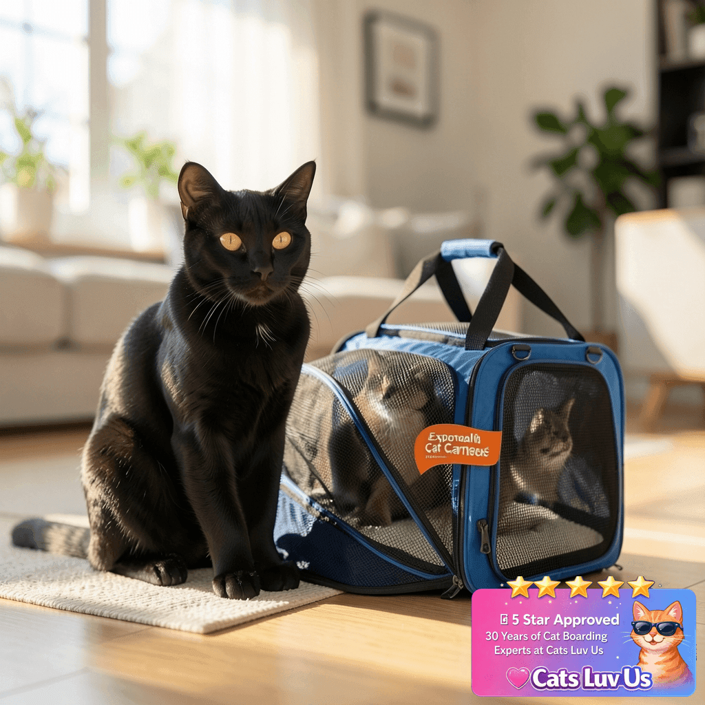 Expandable Cat Carrier with Litter Box with cat - professional product lifestyle photo