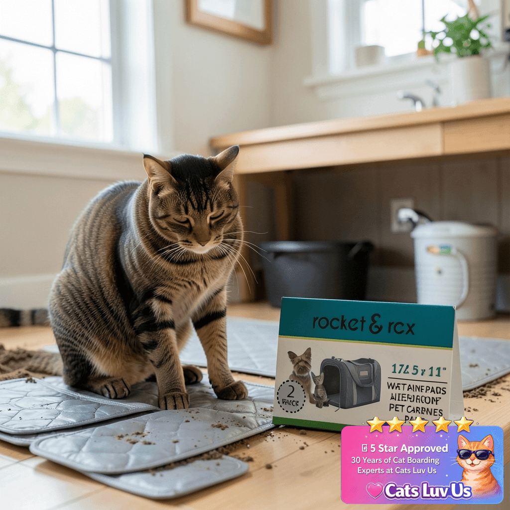 rocket & rex Premium Washable Pet Carrier Pads with cat - professional product lifestyle photo