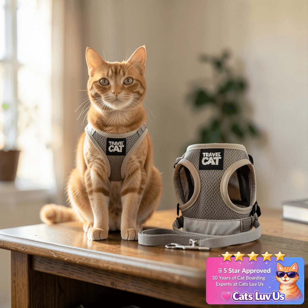 Cat Harness and Leash Set - Adjustable Fit Mesh Cat with cat - professional product lifestyle photo