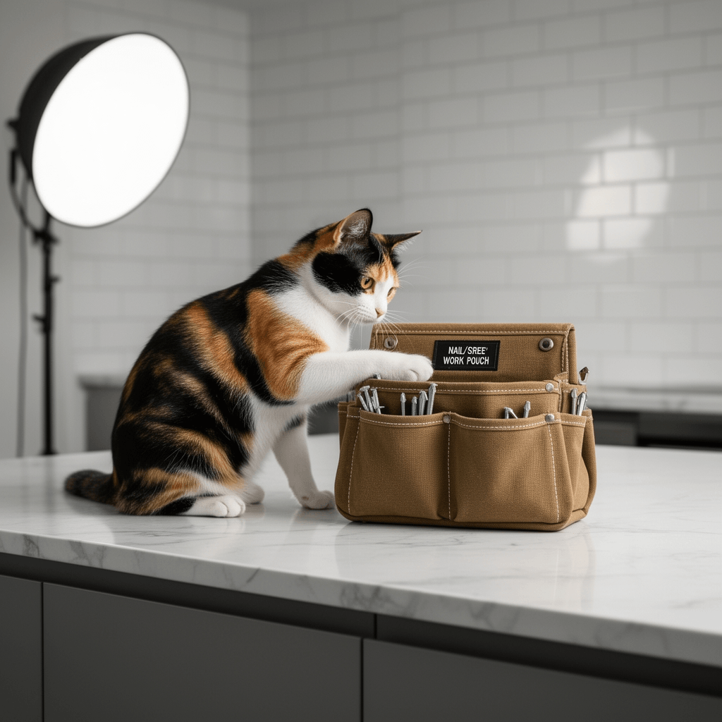 Nail/Screw Work Pouch with cat - professional product lifestyle photo