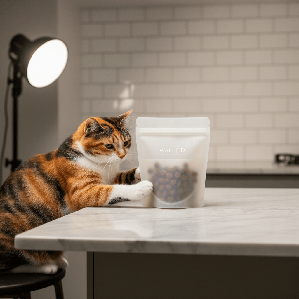 WALLFID Silicone Dog Treat Pouch Small Bag with cat - professional product lifestyle photo