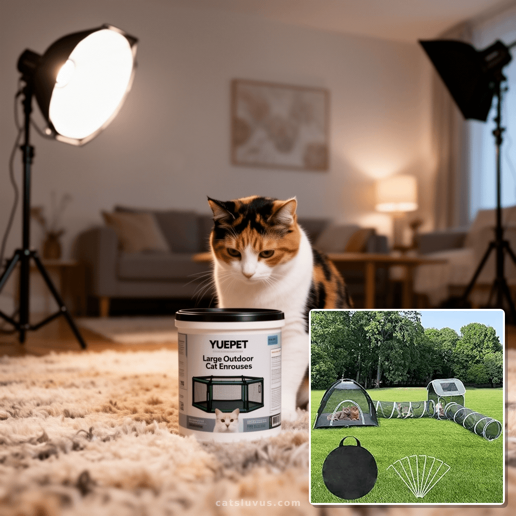 YUEPET Large Outdoor Cat Enclosures with cat - professional product lifestyle photo