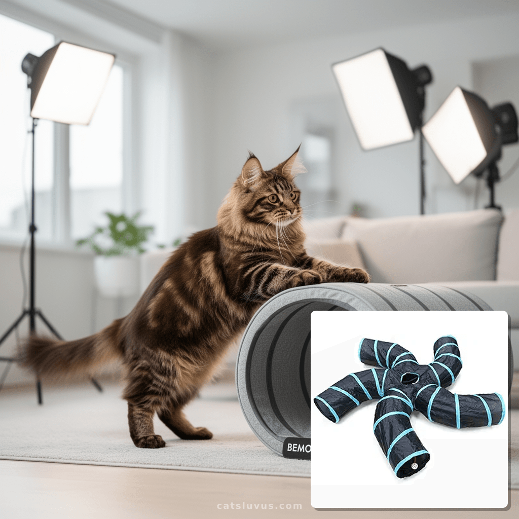 Bemodst Cat Tunnel for Indoor Cats with cat - professional product lifestyle photo