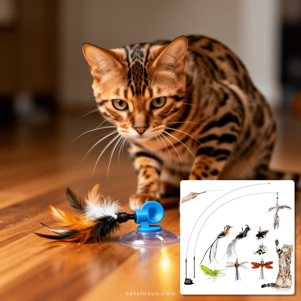 TTcat Cat Feather Toys Suction Cup with cat - professional product lifestyle photo