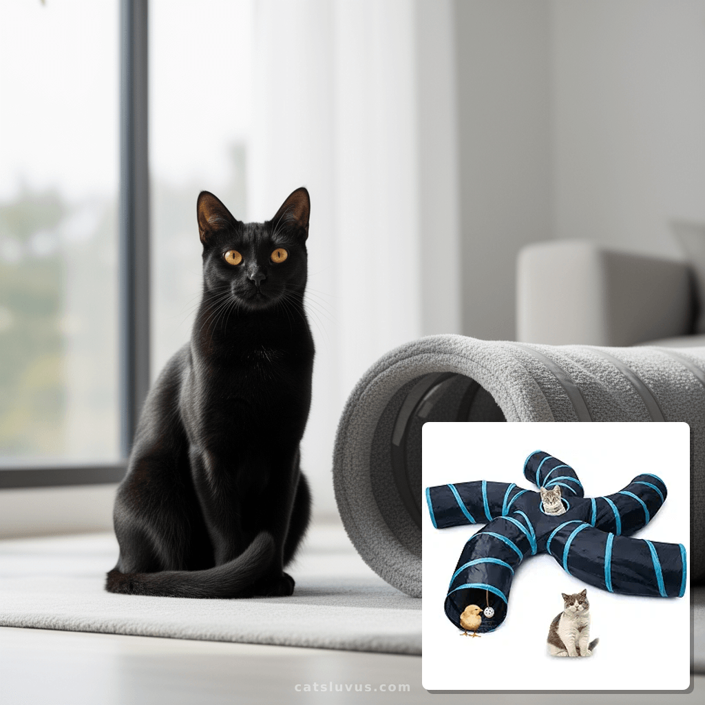 EGETOTA Cat Tunnel for Indoor Cats Large with cat - professional product lifestyle photo