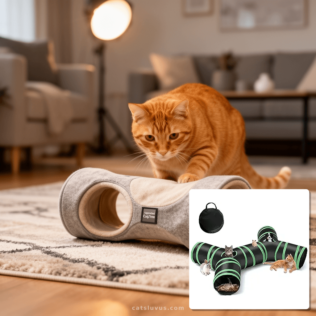 Upgraded Cat Tunnel Bone-Type with cat - professional product lifestyle photo