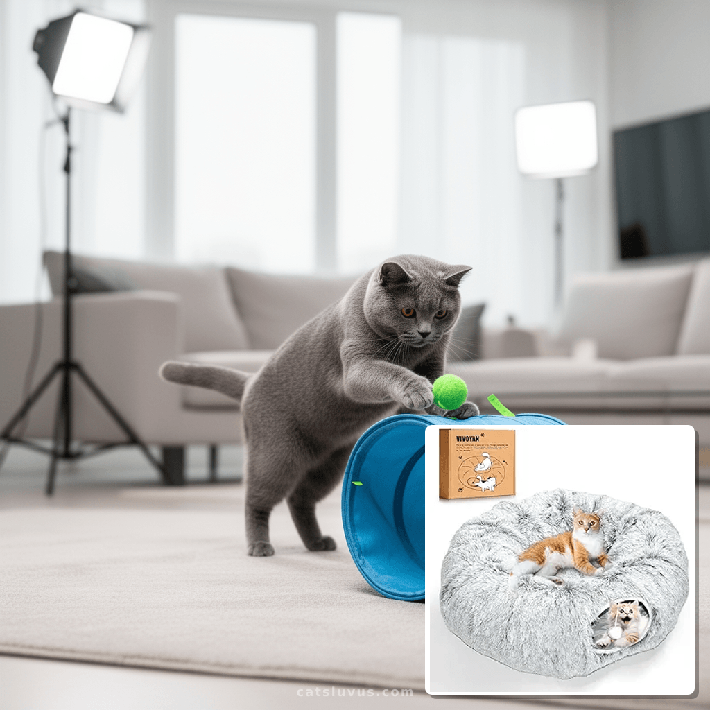Multifunctional Cat Tunnel Toy - XL Interactive Cat Play Tun with cat - professional product lifestyle photo