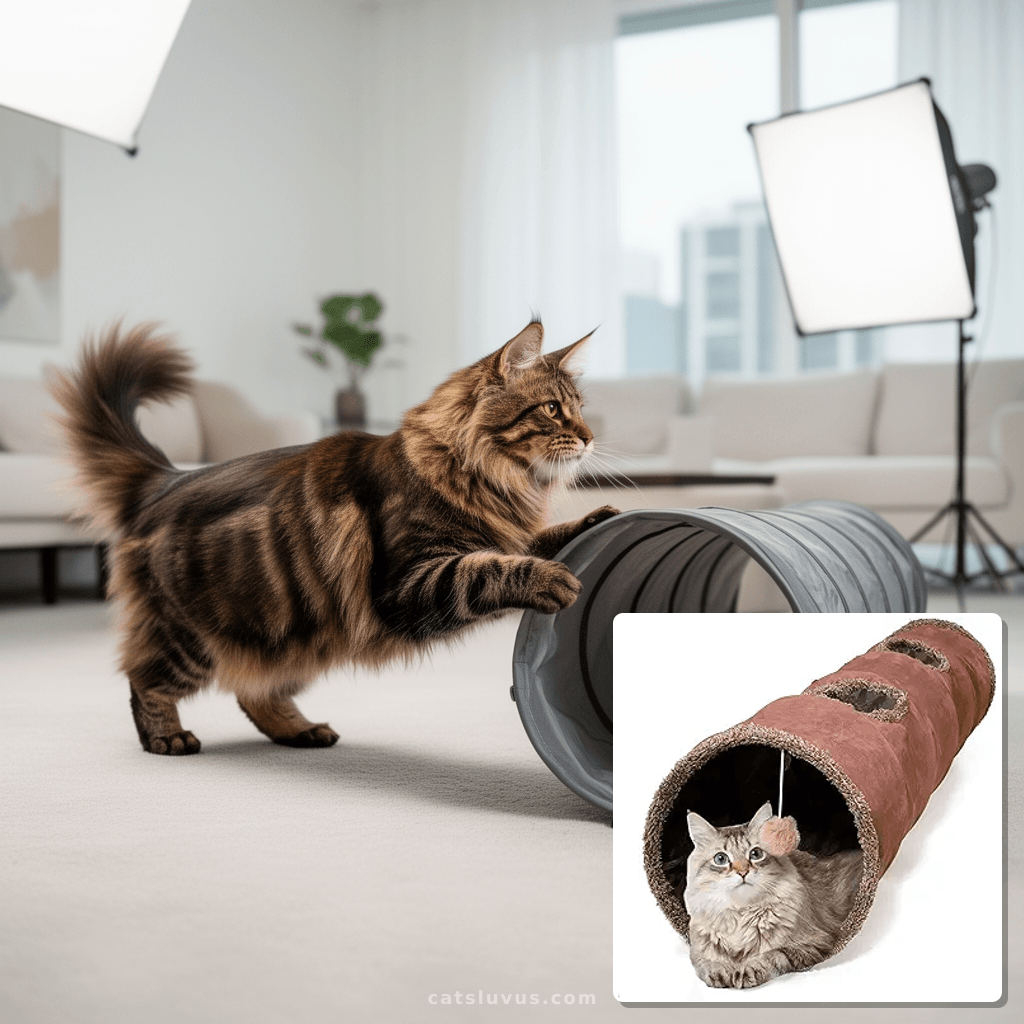 ZENFUN 51"x 12" Collasiple Cat Play Tunnel with cat - professional product lifestyle photo