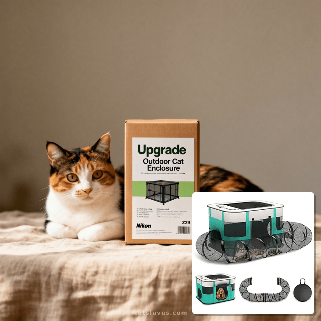Upgrade Outdoor Cat Enclosure with cat - professional product lifestyle photo