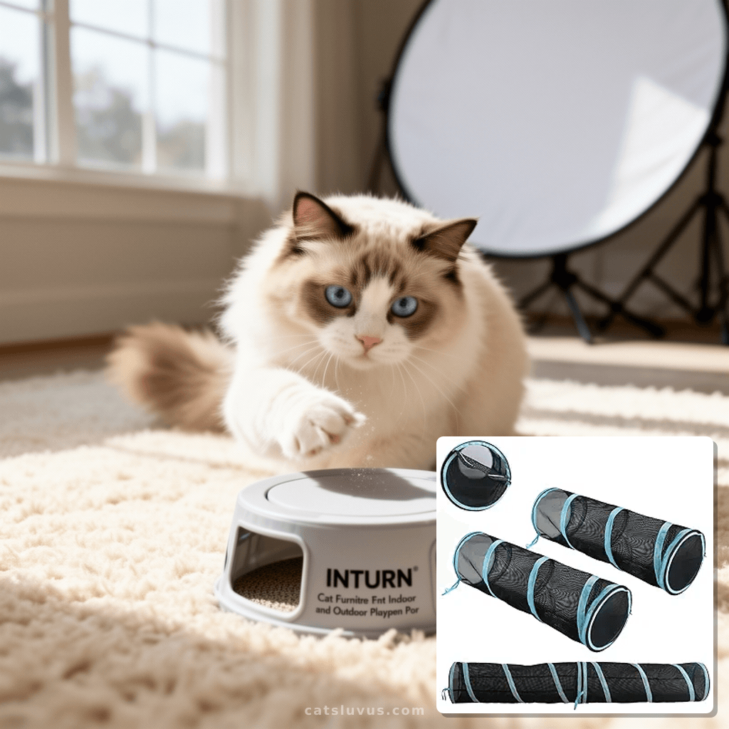 INTURN Cat Furniture Tent for Indoor and Outdoor Playpen Por with cat - professional product lifestyle photo