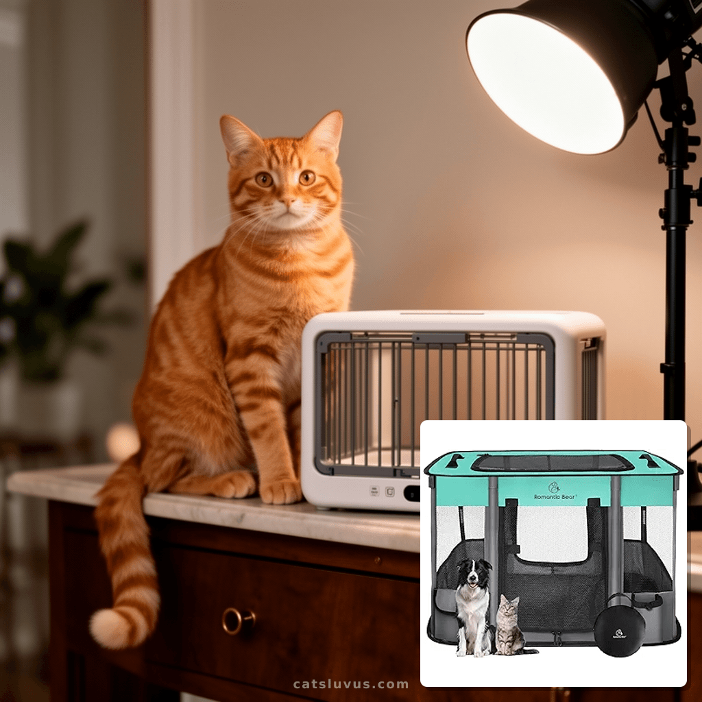 Dog Playpen with cat - professional product lifestyle photo