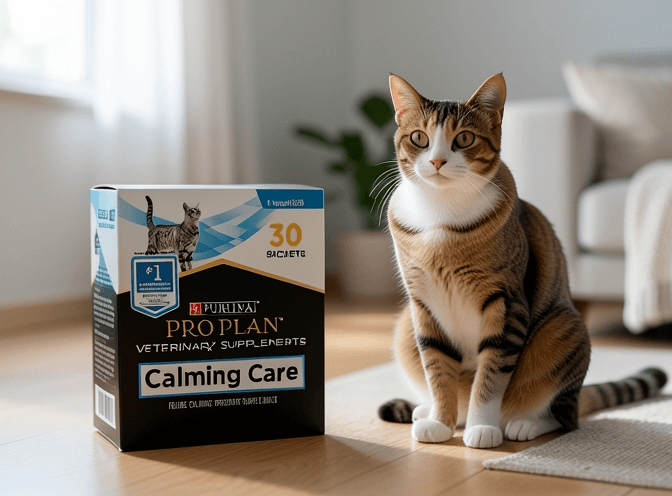 Cat owner reviewing cat vitamins & supplements for anxious cats options for their pet in 2026