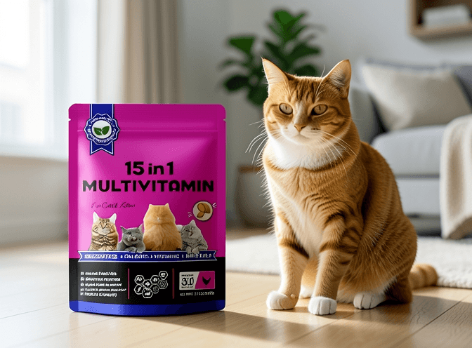 Cat owner reviewing cat vitamins & supplements for indoor cats options for their pet in 2026