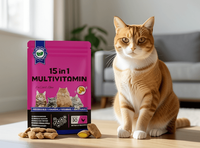 Cat owner reviewing cat vitamins & supplements on amazon options for their pet in 2026