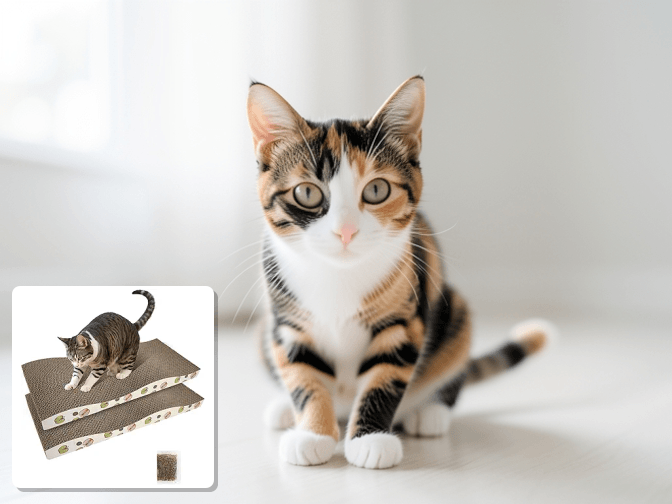 Cat owner reviewing cat scratching boards with catnip options for their pet in 2026