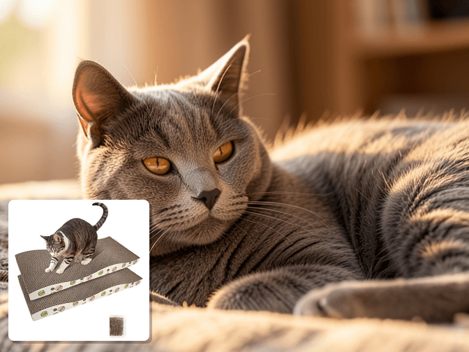 Cat owner reviewing horizontal cat scratching pads options for their pet in 2026