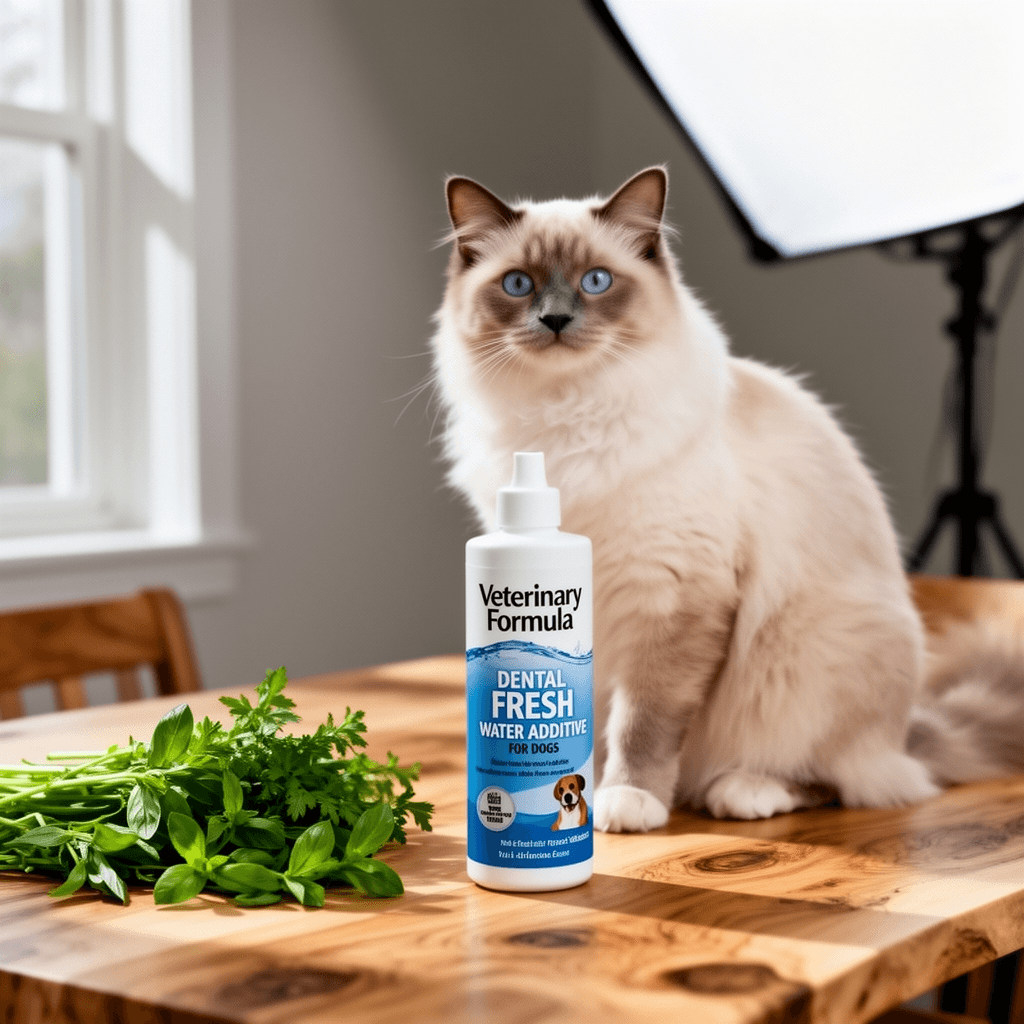 Veterinary Formula Dental Fresh Water Additive for Dogs and with cat - professional product lifestyle photo