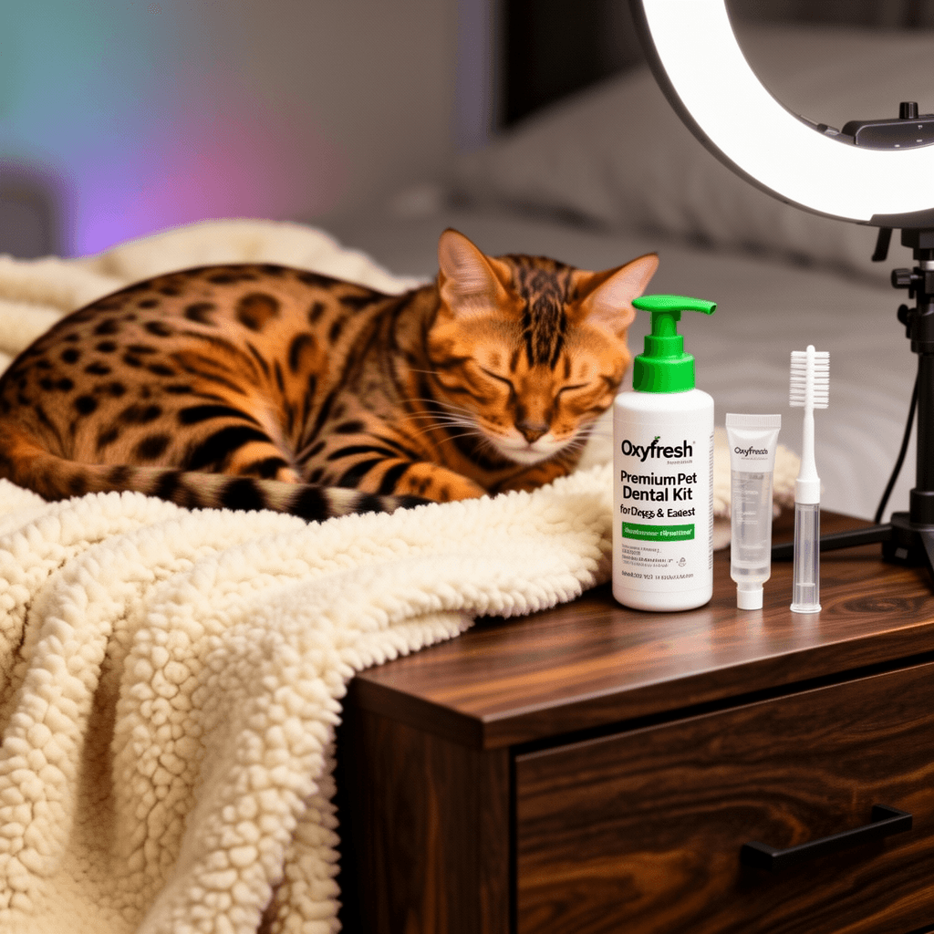Oxyfresh Premium Pet Dental Kit for Dogs & Cats – Easiest with cat - professional product lifestyle photo
